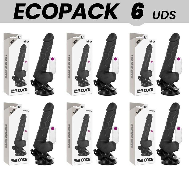 Ecopack 6 Units - Basecock Realistic Vibrator Remote Control Black 19.5cm
