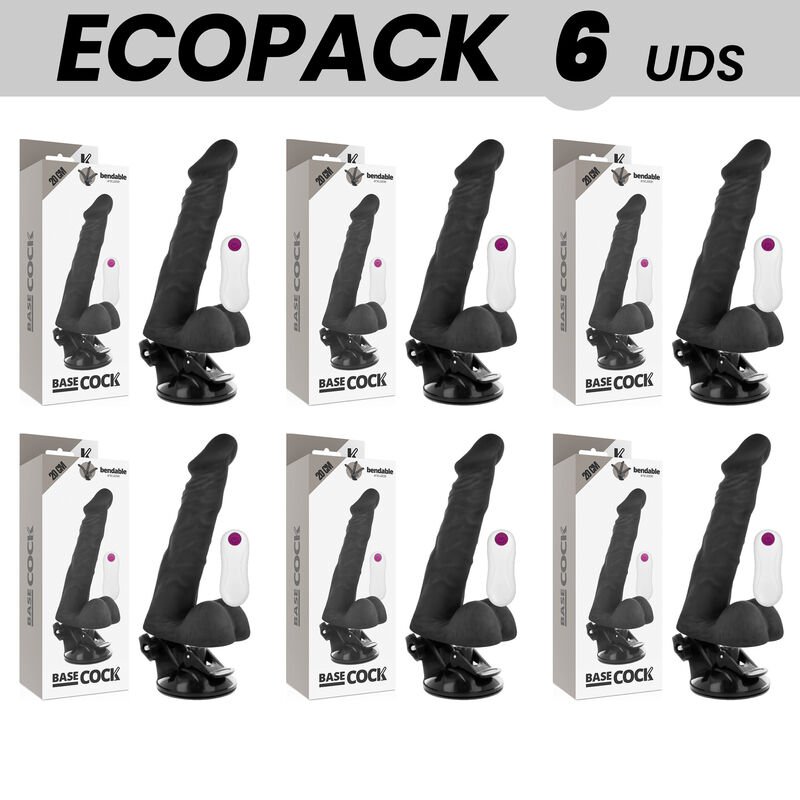 Ecopack 6 Units - Basecock Realistic Bendable Remote Control Black 20 Cm