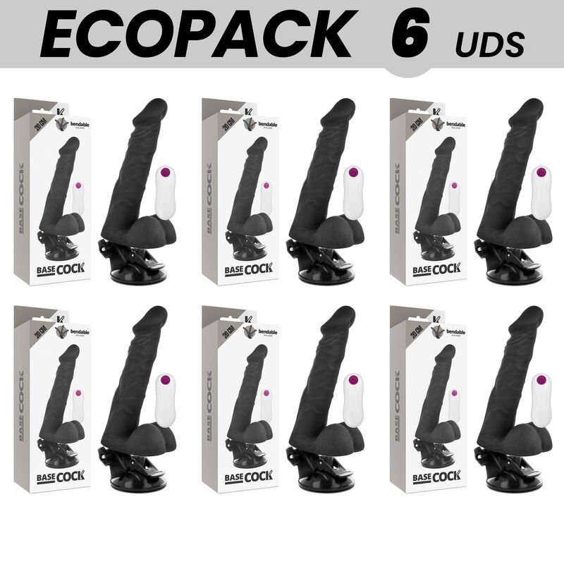 Ecopack 6 Units - Basecock Realistic Bendable Remote Control Black 20 Cm