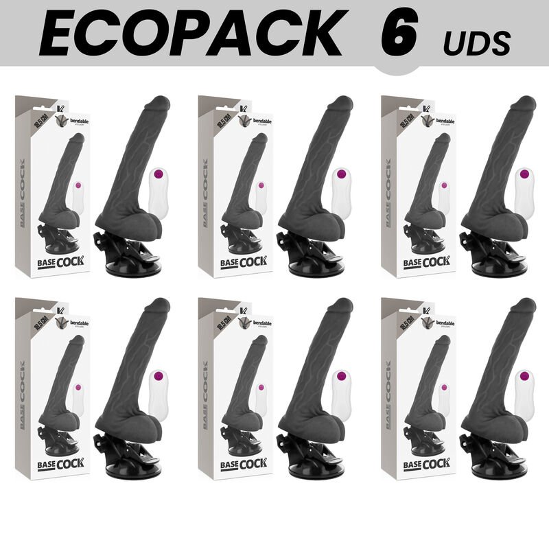 Ecopack 6 Units - Basecock Realistic Bendable Remote Control Black 18.5 Cm