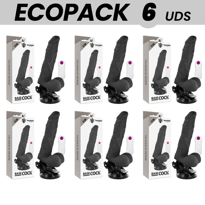 Ecopack 6 Units - Basecock Realistic Bendable Remote Control Black 21 Cm