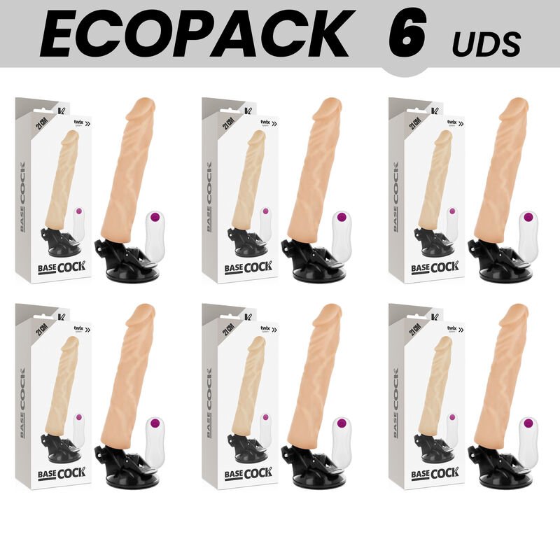 Ecopack 6 Units - Basecock Realistic Vibrator Remote Control Flesh 21 Cm
