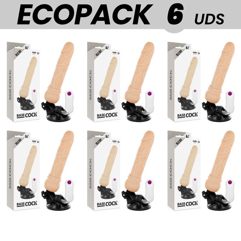 Ecopack 6 Units - Basecock Realistic Vibrator Remote Control Flesh 19.5 Cm
