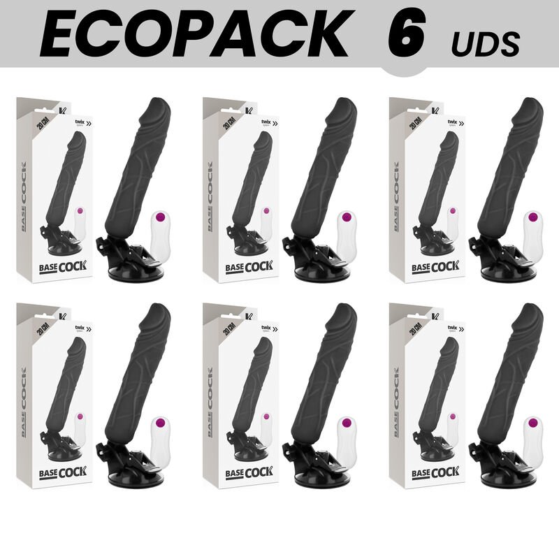 Ecopack 6 Units - Basecock Realistic Vibrator Remote Control Black 20 Cm