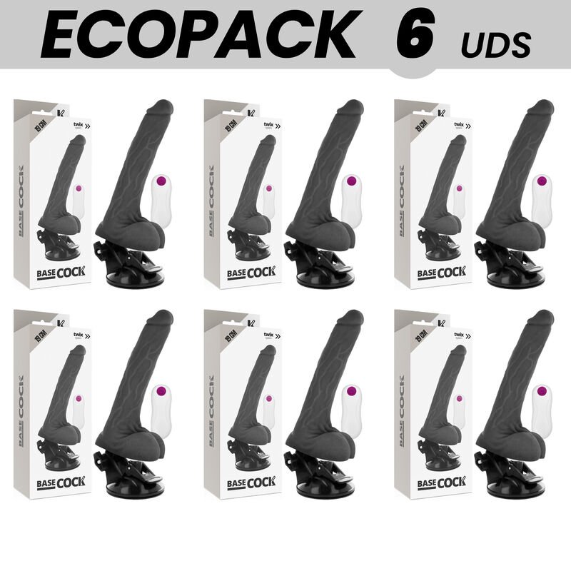 Ecopack 6 Units - Basecock Realistic Vibrator Remote Control Black 19 Cm