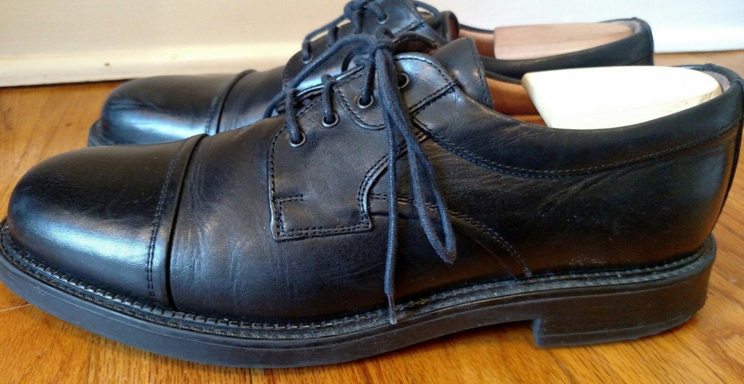 BOSTONIAN STRADA SIZE 10.5 M LACE UP ITALIAN BLACK LEATHER OXFORDS MEN'S SHOES