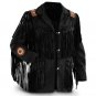 Men's New Native American Black Suede Leather Fringe Western Jacket SJ12 SIZE: XL