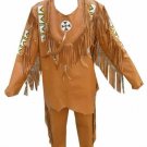 Men's New Native American Tan Brown Leather Shirt & Pant WS64 , Size : XL