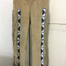 Men's New Native American Beige Buffalo Suede Leather Fringes Pant NAP1 Size:36