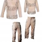 Mens New Native American Beige Suede Leather Western Shirt & Pant WS04