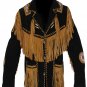Men's Native American Black Suede Leather Fringes Western Shirt & Pant WS11 SIZE: XL