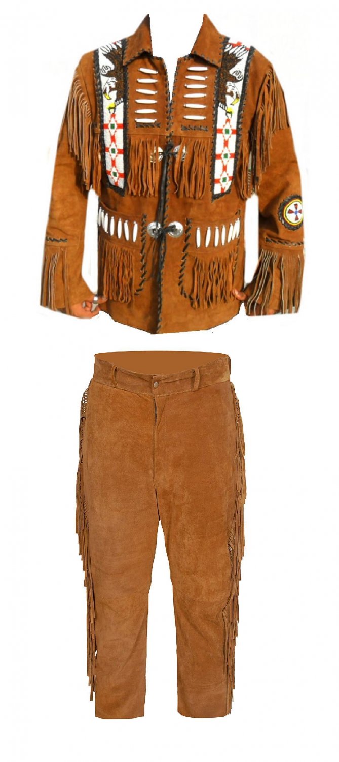 Men's Native American Buckskin Brown Buffalo Suede Leather Western