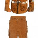 Men's Native American Buckskin Brown Buffalo Suede Leather Western Shirt & Pant WS21 SIZE XL