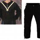 Men's New Native American Buckskin Black Suede Leather Fringes Shirt & Pant WS58, Size XL
