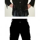 Men's New Native American Black Suede Leather Fringes Western Shirt & Pant WS29 , Size: XL