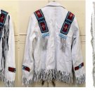 Men's New Native American White Leather Beads Hippie Western Shirt & Pant WS72 Size : XL