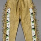 Men's Old look Native American Beige Buffalo Suede Leather Fringes Pant NAP02 SIZE : 36