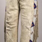 Men's Old look Native American Beige Buffalo Suede Leather Fringes Pant NAP102 SIZE : 36