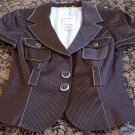 bebe Womens Jacket Size 4 Safari Brown Pinstripe Two Pocket Button Short Sleeve