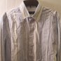 Mens Large Bugatchi Uomo Shirt Blue White Black Stripe Button Front Cotton Sz L