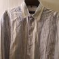 Mens Large Bugatchi Uomo Shirt Blue White Black Stripe Button Front Cotton Sz L