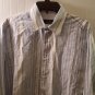 Mens Large Bugatchi Uomo Shirt Blue White Black Stripe Button Front Cotton Sz L