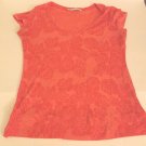 MAURICES Womens Large Top L Red Cotton Short Cap Sleeve Floral Sheer