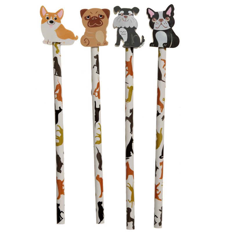 Fun Dog Pencil and Eraser Set 4 Supplied