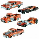 Hot Wheels 53rd Anniversary Orange and Blue Series Set of 5 Cars 1/64 Scale