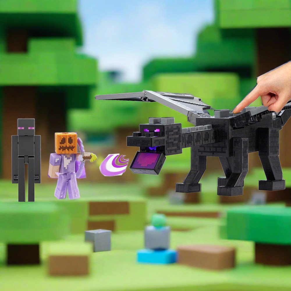 Minecraft 15th Anniversary Ender Dragon with Steve and Enderman Figure