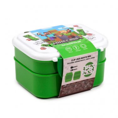 Minecraft Creeper & TNT Bento Box  2 Tier Stacked Kids Lunch Box Wth Cutlery New