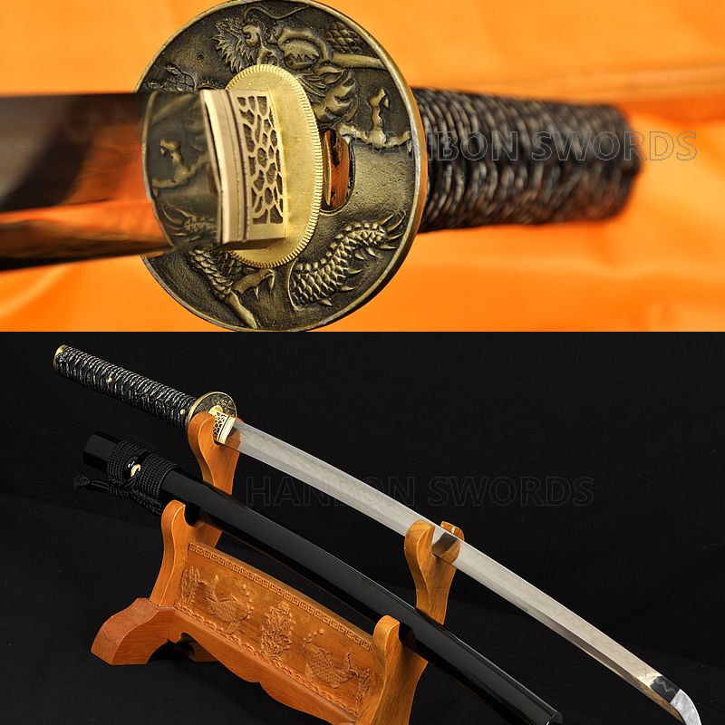 CLAY TEMPERED BLADE JAPANESE REAL DRAGON SWORD SAMURAI KATANA CAN BE ...