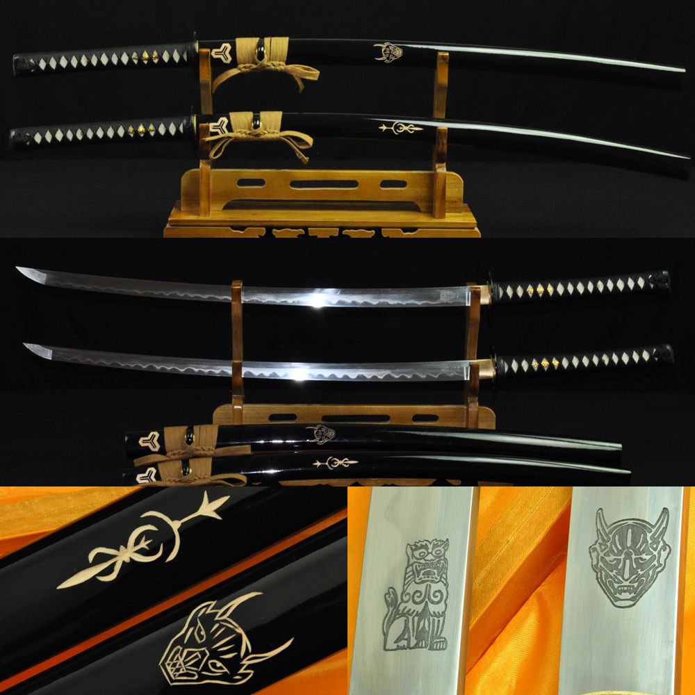 KILL BILL SWORDS SET (BILL+ BRIDE SWORDS) FOLDED STEEL CLAY TEMPERED BLADE