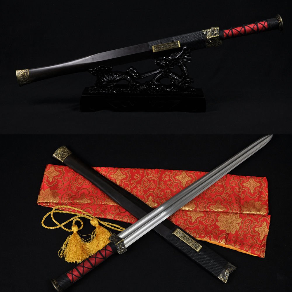 HIGH QUALITY CHINESE SWORD HAN JIAN (&aelig;&frac14;&cent;&aring;��) FOLDED STEEL BLADE EBONY WOOD SAYA
