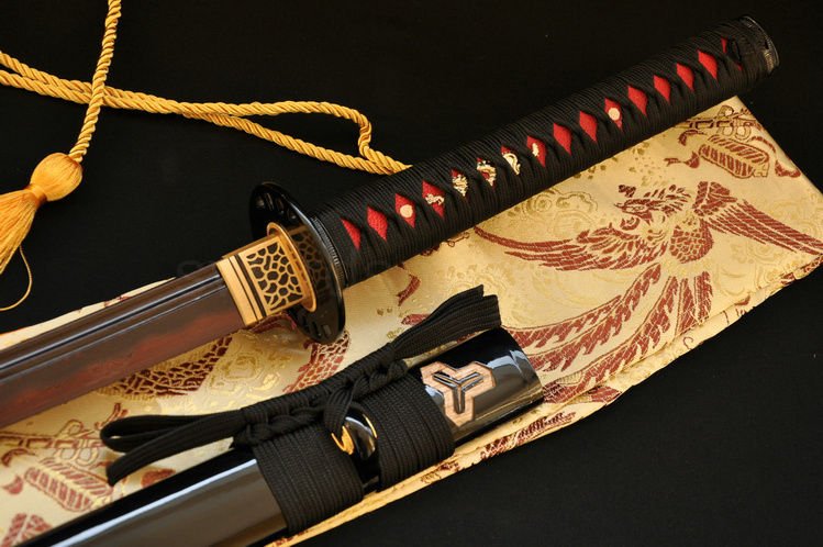 Japanese Katana Kill Bill Sword Red Clay Tempered Double Groove Blade Very Sharp