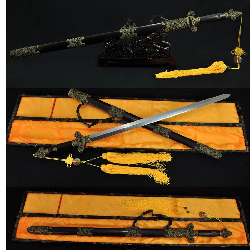 HIGH QUALITY HANDMADE CHINESE DRAGON SWORD JIAN CLAY TEMPERED FOLDED STELL BLADE