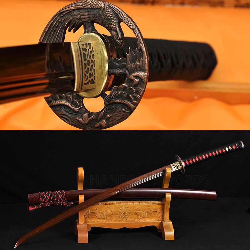 RED DAMASCUS STEEL 8192 LAYERS TEMPERED BLADE JAPANESE SAMURAI KATANA HAWK SWORD