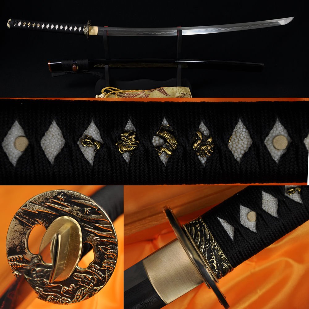 CLAY TEMPERED FOLDED STEEL BLADE JAPANESE SAMURAI KATANA FUNCTIONAL SWORD SHARP