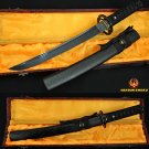 20" HAND MADE FULL BLACK JAPANESE SAMURAI TANTO SWORD BLACK BLADE MUSASHI TSUBA