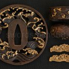 JAPANESE SAMURAI SWORD KATANA COPPER FITTING- TSUBA+FUCHI+KASHIRA+MENUKI (HT013)