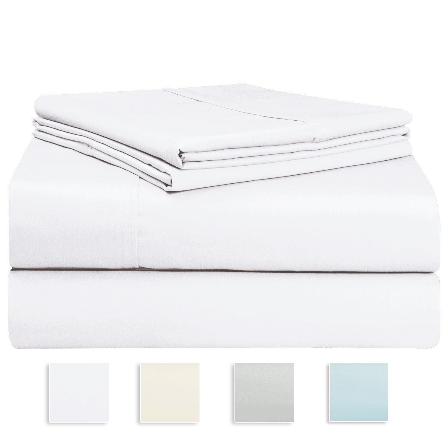 1000 Thread Count Sheet Set, 100% Long-staple Cotton White King Sheets by Pizuna Linens