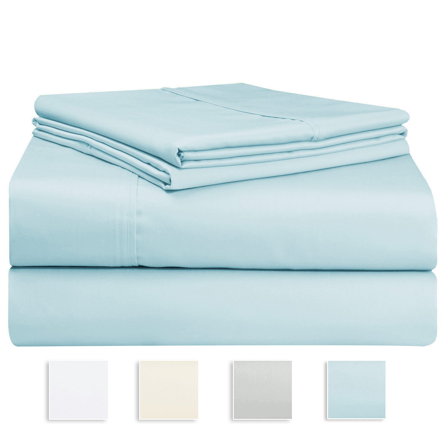 1000 Thread Count Sheet Set, 100% Long-staple Cotton Light Blue King Sheets by Pizuna Linens