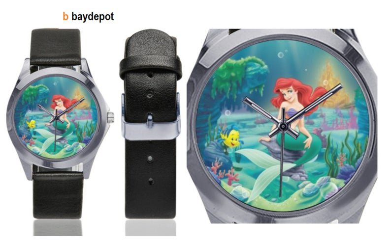 Little Mermaid Silver-Tone Round Leather Watch - M216