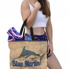 Large Blue Marlin Brick Print Canvas Tote Bag