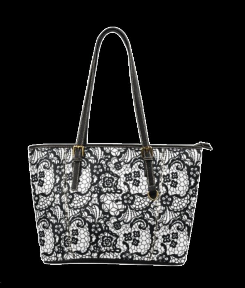 M 1640 Small / Black Lace Leather Tote Bag