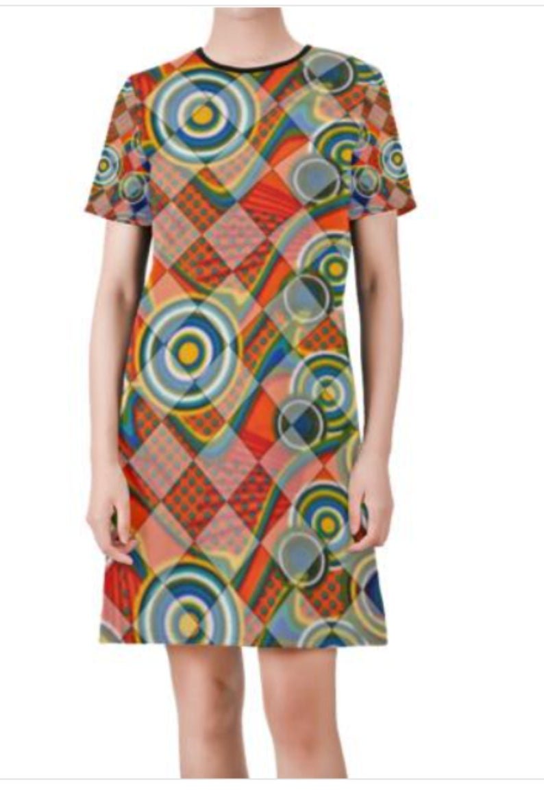 Hannah Print Short-Sleeve Round Neck A-Line Dress - M D47
