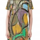Art Night Print Short-Sleeve Round Neck A-Line Dress ( Small )