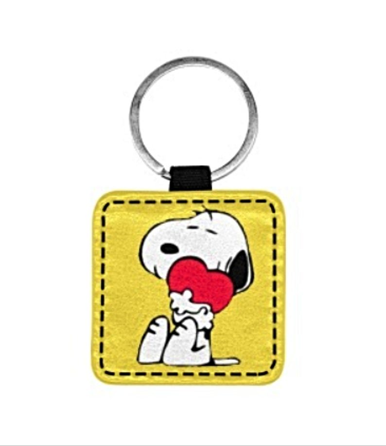 Yellow Snoopy Heart Print Square Pet ID Tag or Key Chain