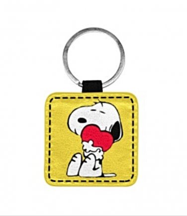 Yellow Snoopy Heart Print Square Pet ID Tag or Key Chain