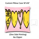 4 Yellow Hearts Pillow Case 16 x 16 Case / No Zipper / One side print only
